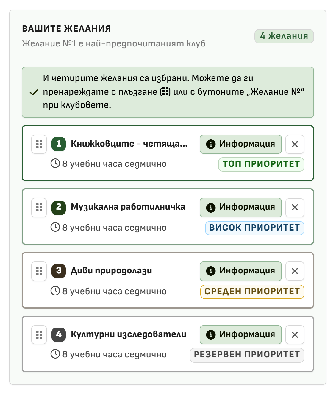 Снимка 10. Попълнен списък „Вашите желания“